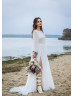 Ivory Eyelash Lace Chiffon Tie Back Bohemian Wedding Dress